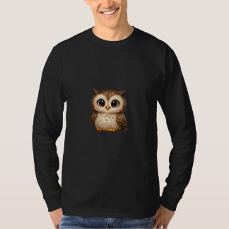 Söt Fluffig Uggla Stora Ögon Tecknad Digital Konst T Shirt
