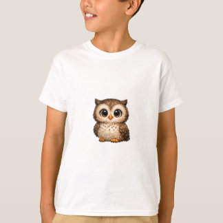 Söt Fluffig Uggla Stora Ögon Tecknad Digital Konst T Shirt