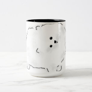 Söt Fluffig Vit Bichon Pomeranian Hund Doodle Illu Två-Tonad Mugg