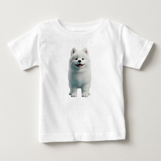 Söt fluffig vit Samoyed hund 3D-illustration T Shirt (Framsida)