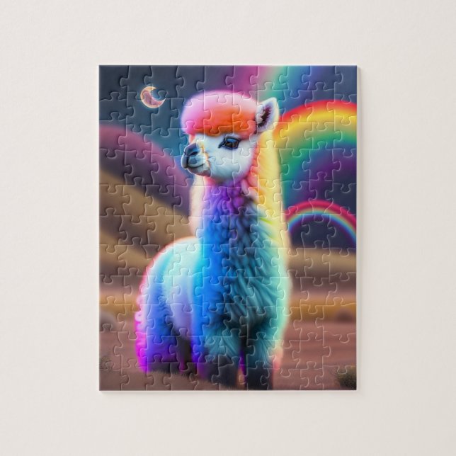 Söt Fluffy Little Cute Colorful Baby Alpaca Pussel (Vertikal)