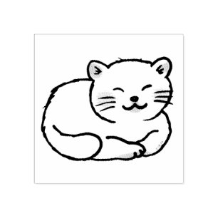 Söt, fluffyvit katt tecknad stämpel