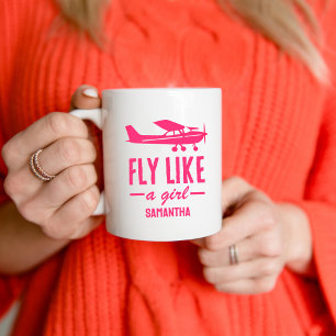 Söt Flyg Som En Tjej Rosa Flygplan Feminil Aviatio Kaffemugg