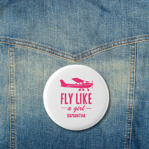 Söt Flyg Som En Tjej Rosa Flygplan Feminil Aviatio Knapp