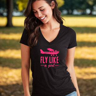 Söt Flyg Som En Tjej Rosa Flygplan Feminil Aviatio T Shirt