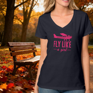 Söt Flyg Som En Tjej Rosa Flygplan Feminint Flyg T Shirt