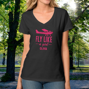 Söt Flyg Som En Tjej Rosa Flygplan Feminint Flygvä T Shirt