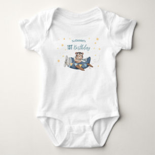 Söt flygande björn Blå vintageflygplan födelsedag T Shirt
