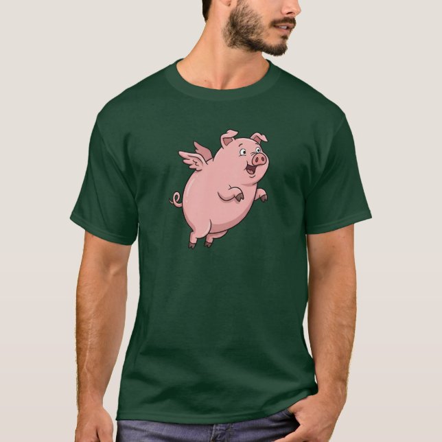Söt flygande gris tecknad film t shirt (Framsida)