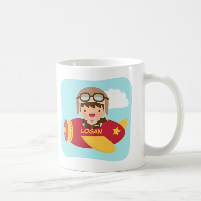 Söt flygarpojke Flygplansäventyr för barn Kaffemugg (Höger)