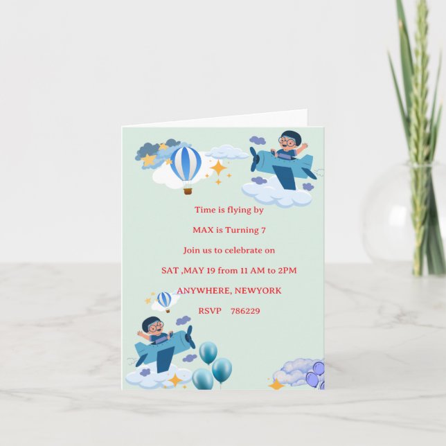 Söt Flygplans Barnkalasinbjudan Inbjudan (Framsida)