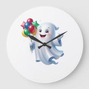 Söt Flytande Spöke med Ballonger Halloween Stor Klocka