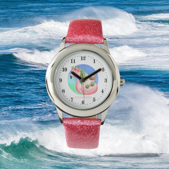 Söt flytande strandgnom flamingo flyter armbandsur (Skapare uppladdad)