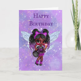 Söt födelsedag för lila Fairy African American Gir Kort