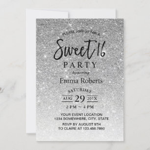 Söt födelsedag i modern Silver Glitter Inbjudningar