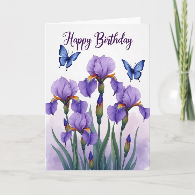 Söt födelsedag Iris-blommor-kort Kort (Framsida)