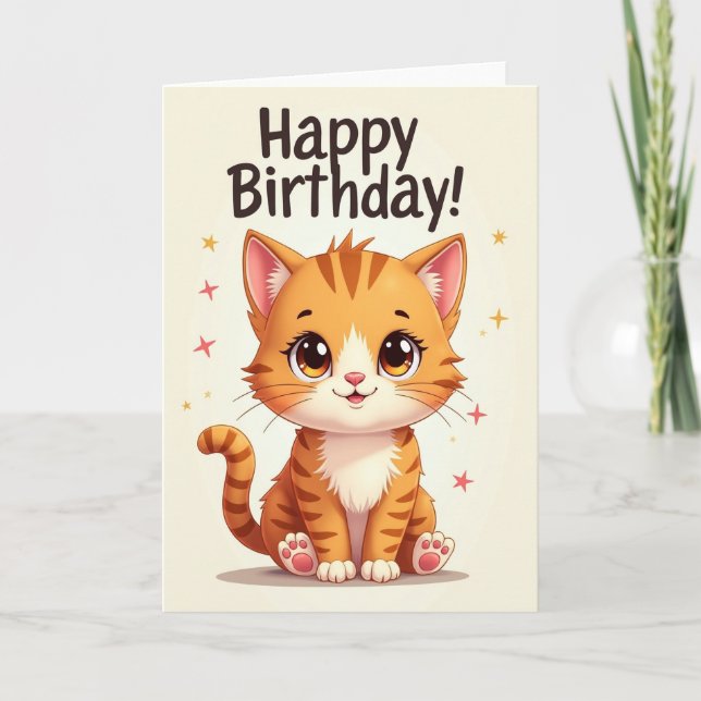 Söt födelsedag orange katt-kort kort (Framsida)