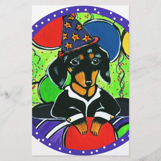 Söt födelsedags Dachshund Brevpapper (Framsida)