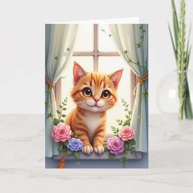 Söt födelsedags kattkonstkort kort (Framsida)