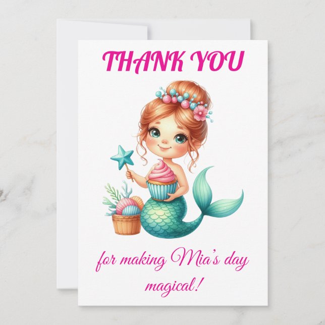 Söt födelsedags-sirens tackkort 🧜‍♀️💖 tack kort (Framsida)