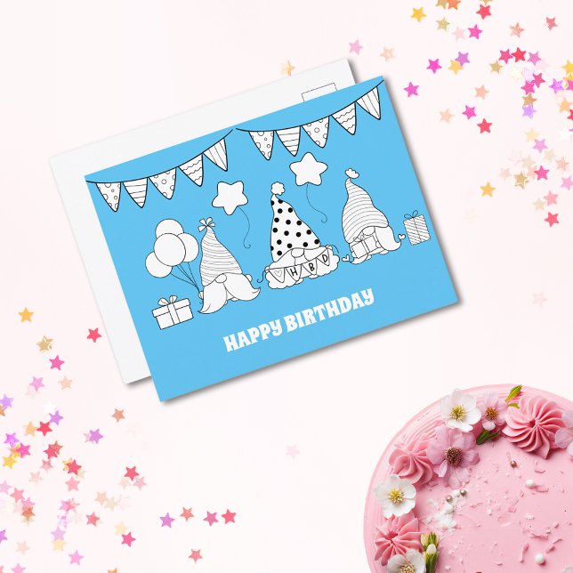Söt Födelsedags Tomte Stämpel Vykort (Cute Happy Birthday Gnome Stamp Postcard)
