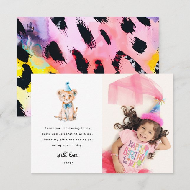 Söt födelsedagsbild på djur från safari tack kort (Fram/baksida)