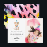 Söt födelsedagsbild på djur från safari tack kort<br><div class="desc">Tacka vänner och familj för att de gjorde ditt barns födelsedag till en speciell tillställning med dessa söta tacksamhetskort för barnkalas. Med en bild på födelsedagsbarnet,  en akvarellillustration av ett kalasdjur och ett tackmeddelande som enkelt kan anpassas.</div>