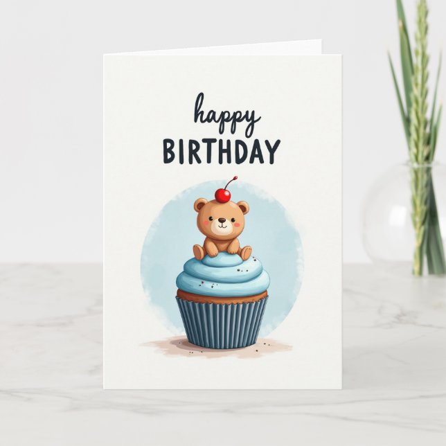 Söt Födelsedagsbjörn Cupcake-kort Kort (Framsida)