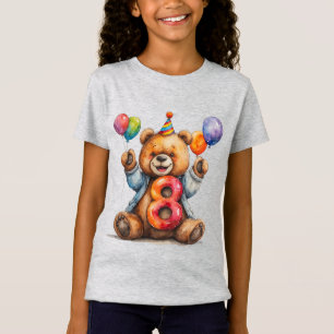Söt födelsedagsbjörn med ballonger och födelsedags t shirt
