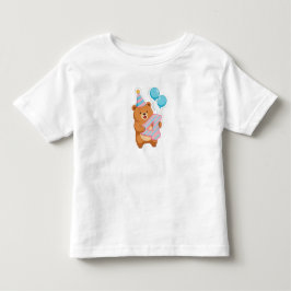 Söt födelsedagsbjörn med födelsedagshatt och ballo t shirt