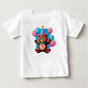 Söt födelsedagsbjörn med födelsedagshatt och ballo t shirt
