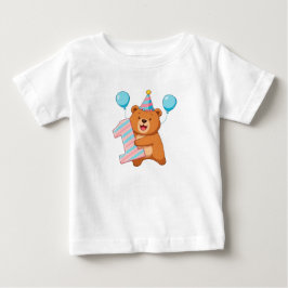 Söt födelsedagsbjörn med födelsedagshatt och ballo t shirt