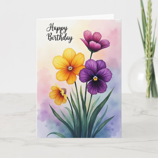 Söt födelsedagsblomsterkonstkort kort (Framsida)