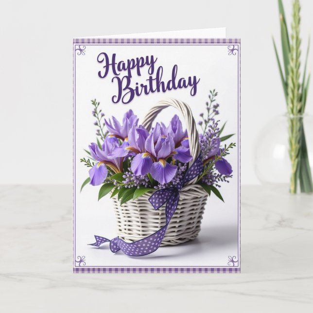 Söt födelsedagsblomsterkorgskort kort (Framsida)