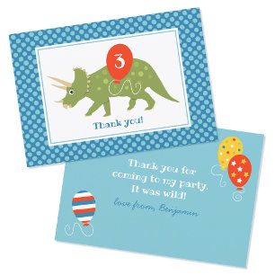 Söt födelsedagsdinosaurie Triceratops Anpassad Blå Tack Kort