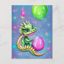 Söt födelsedagsdrake med ballonger