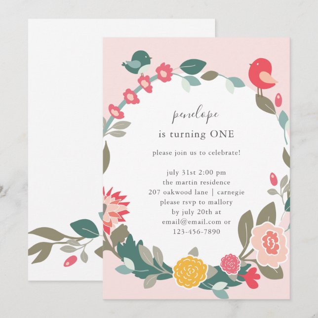 Söt Födelsedagsfest av andedräkt och kål Inbjudningar (Fram/baksida)