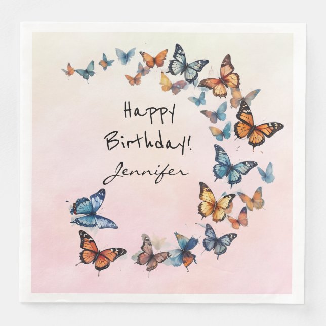 Söt Födelsedagsfest Butterfly Pappersservett (Framsida)