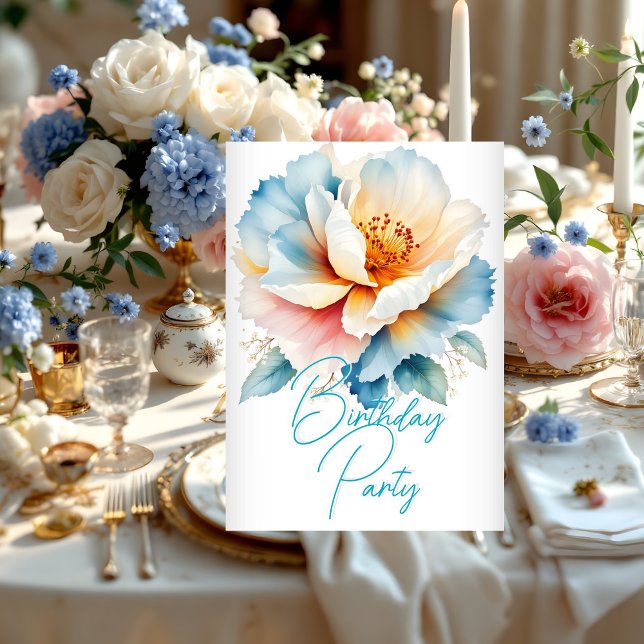 Söt Födelsedagsfest Delikat Blue Rosa Flowers Inbjudningar (Skapare uppladdad)