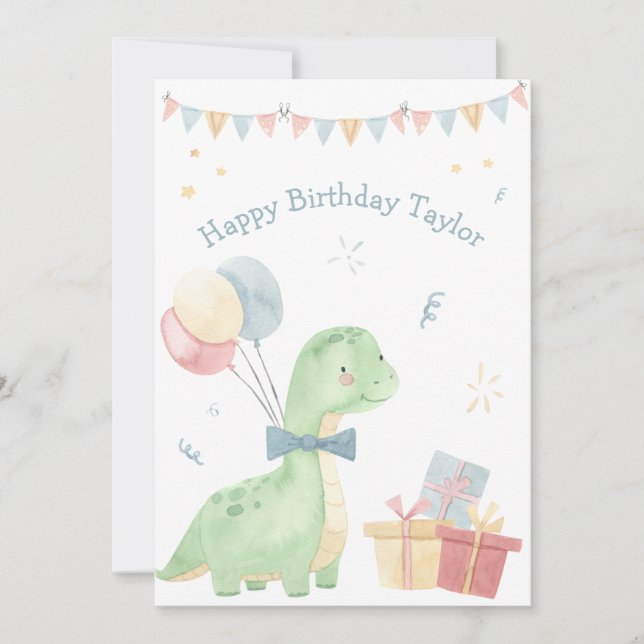 Söt födelsedagsfest för dinosaurier julkort (Framsida)