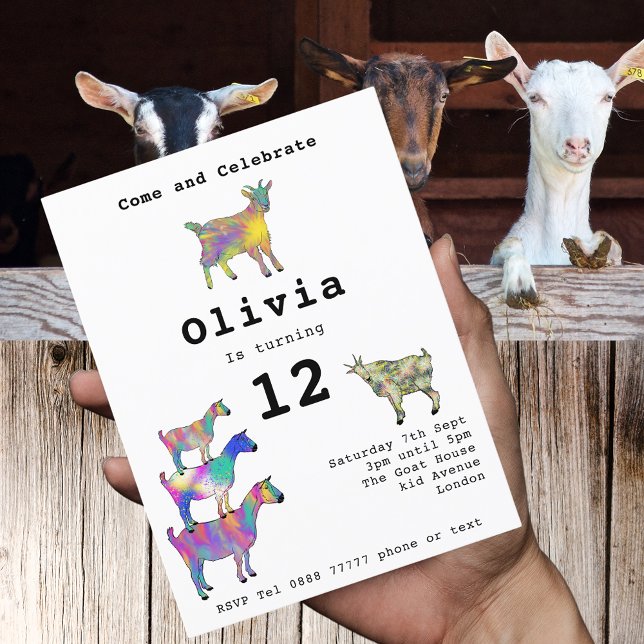 Söt födelsedagsfest för getflickor budget inbjudan vykort (Cute goats farm animal 12th birthday party budget invitation )