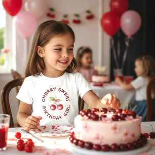 Söt födelsedagsflicka med körsbär Vattenfärgdesign T Shirt