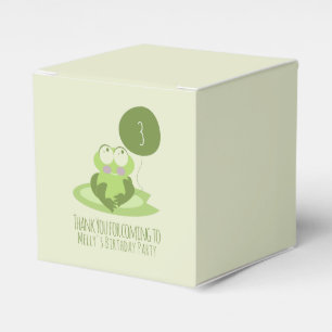 Söt födelsedagsgroda grön ballong tack presentaskar