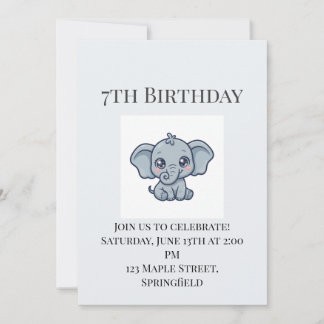 Söt födelsedagsinbjudan till baby elefant 7 år inbjudningar