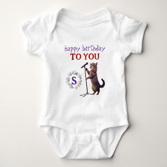 Söt födelsedagskatt baby bodysuit t shirt (Framsida)