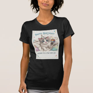 Söt födelsedagskatt med festhatt och present t shirt