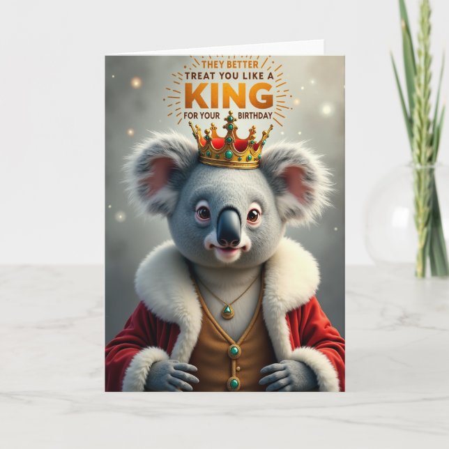 Söt födelsedagskrönt pungdjurskort kort (Framsida)