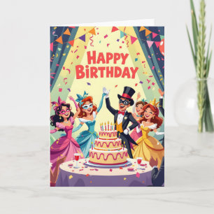 Söt födelsedagsmaskerad tema kort