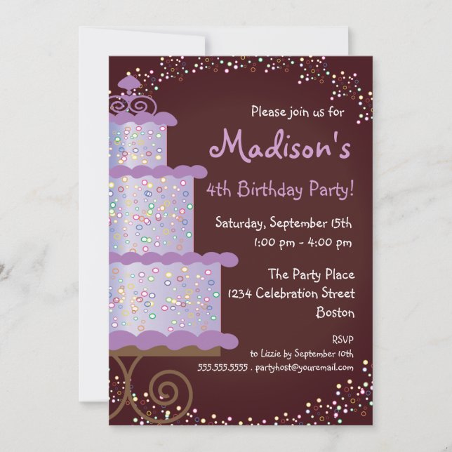 Söt födelsedagtårtafödelsedagsfest inbjudan (Framsida)