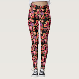 Söt Foil Textured Stack Dubbla Heart Lollipos Leggings